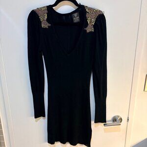 Guess Black Long Sleeve Dress with Shoulder Beading - Size M